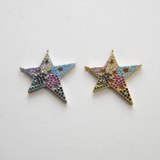 Gold Star Charms,18K Gold Filled CZ Micro Pave Star Pendant,Star Charm Bracelet Necklace for DIY Jewelry Making Supply