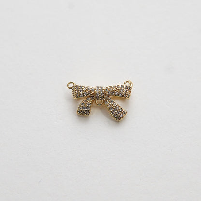 Gold Bow Tie Charms,18K Gold Filled CZ Micro Pave bow tie Pendant,Silver bow tie Charm Bracelet Necklace for DIY Jewelry Making Supply