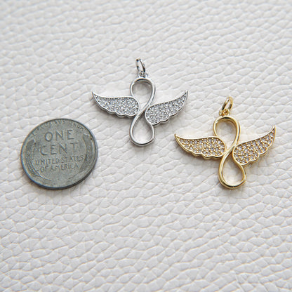 Gold Angel Wings Charms,18K Gold Filled CZ Micro Pave Wings  Pendant,Silver Angel Charm Bracelet Necklace for DIY Jewelry Mak