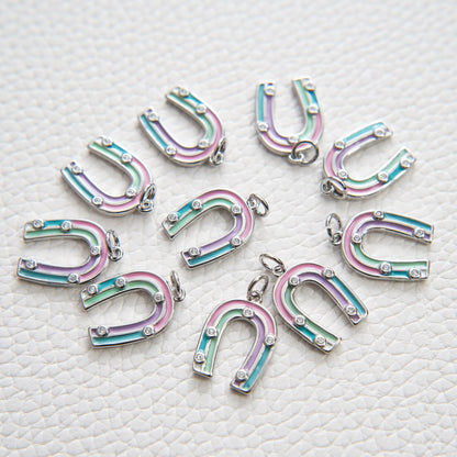 18K Gold Filled Enamel Horseshoe Charm Pendant for Jewelry Making