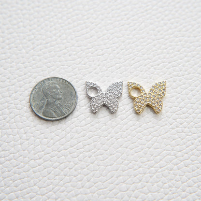 Gold Butterfly Charm,18K Gold Filled Cubic Zirconia Butterfly Pendant,Silver Butterfly Charm Bracelet Necklace for DIY Jewelr
