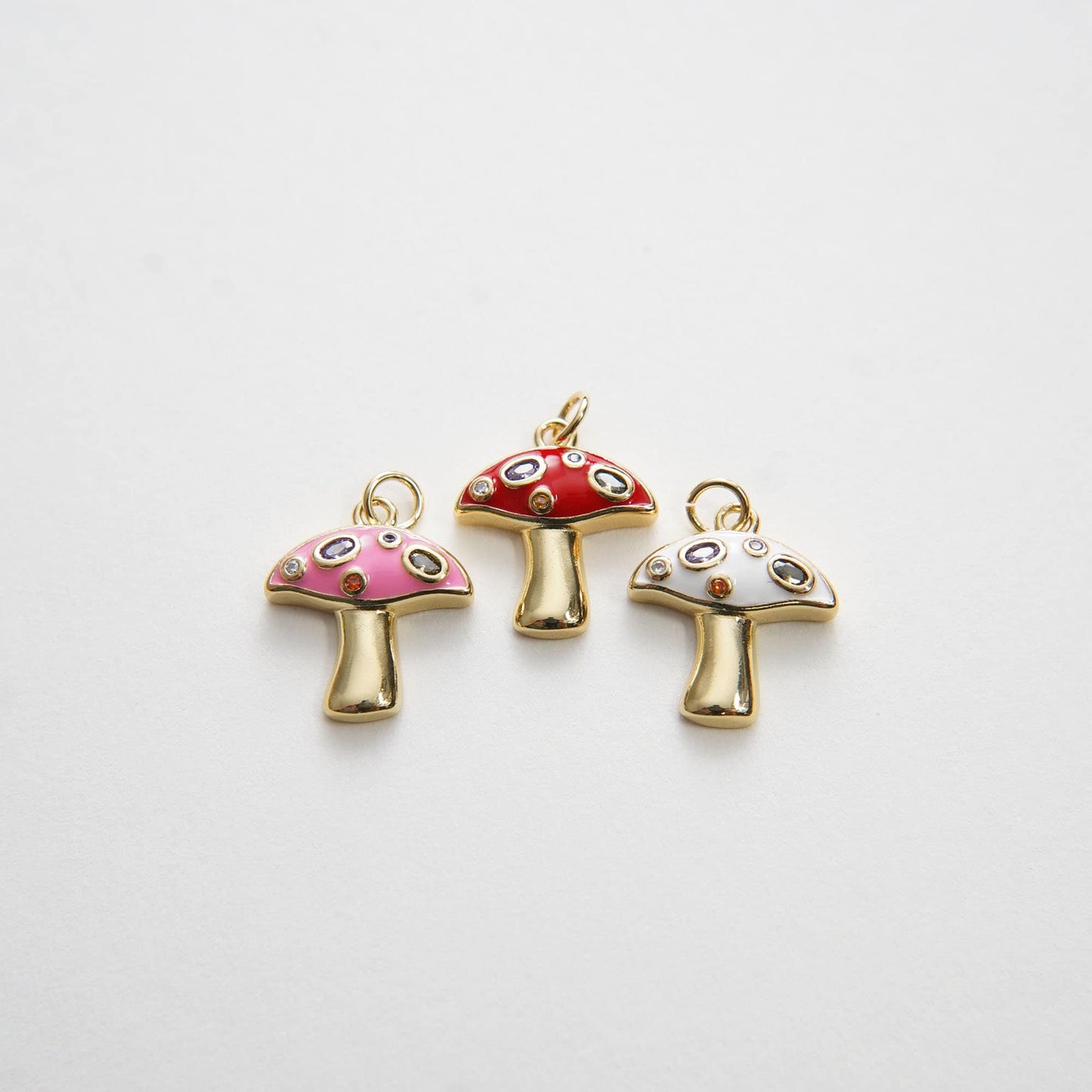 Gold Mushroom Charms,18K Gold Filled Mushroom Pendant,Cute Enamel Mushroom Charm Bracelet Necklace for DIY Jewelry Making Supply