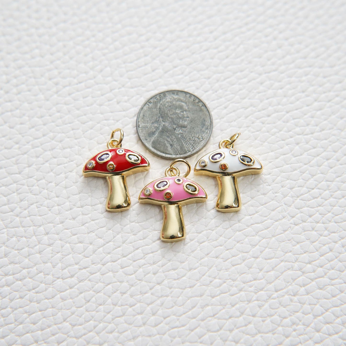 Gold Mushroom Charms,18K Gold Filled Mushroom Pendant,Cute Enamel Mushroom Charm Bracelet Necklace for DIY Jewelry Making Supply