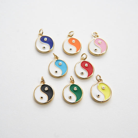 Gold Yin Yang Charms,18K Gold Filled Round Pendant,Enamel Yin Yang Charm Bracelet Necklace for DIY Jewelry Making Supply