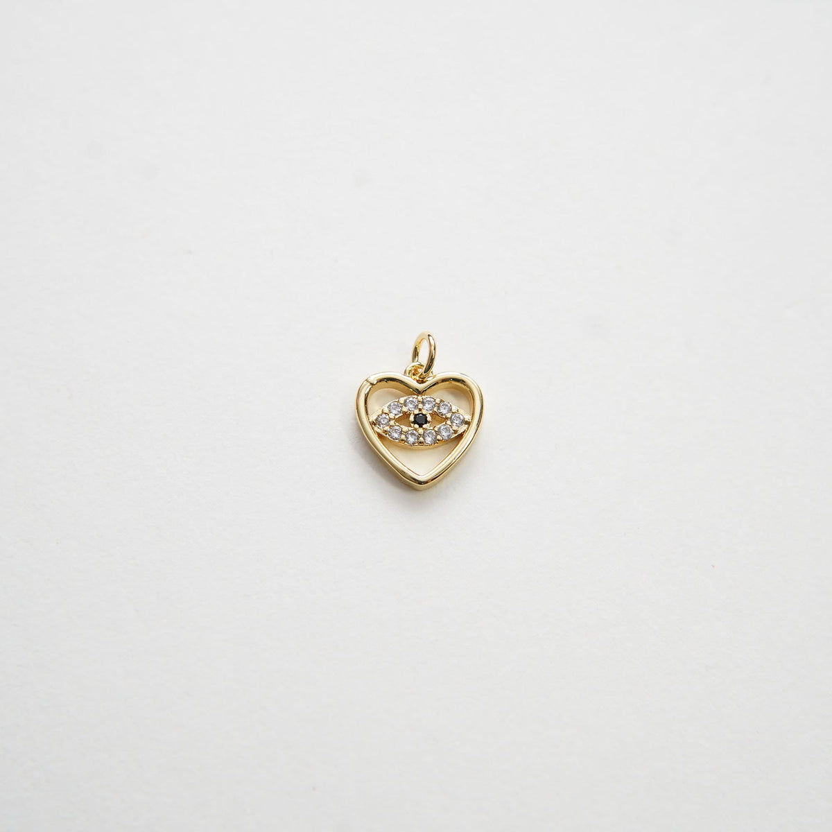 Gold Heart Charms,18K Gold Filled Heart Pendant,CZ Micro Pave Evil Eye Charm Bracelet Necklace for DIY Jewelry Making Supply(