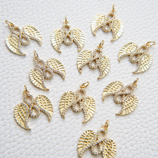 Gold Angel Wings Charms,18K Gold Filled CZ Micro Pave Wings Pendant,Angel Charm Bracelet Necklace for DIY Jewelry Making Supply(17x20mm)