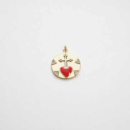 Gold Cross Heart Charms,18K Gold Filled Cross Pendant,Enamel Religion Charm Bracelet Necklace for DIY Jewelry Making Supply (