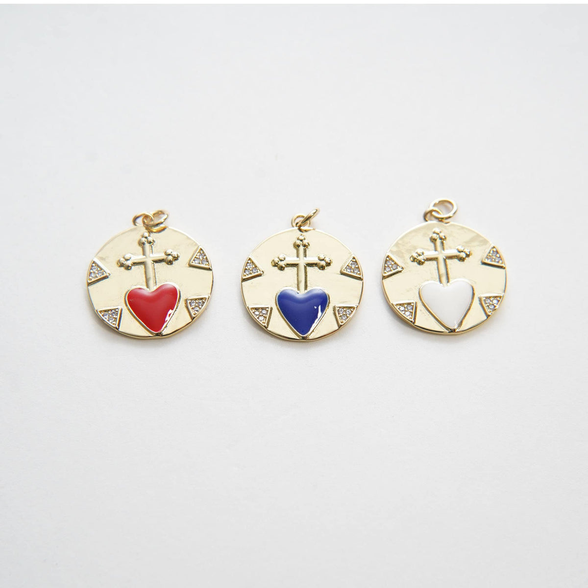 Gold Cross Heart Charms,18K Gold Filled Cross Pendant,Enamel Religion Charm Bracelet Necklace for DIY Jewelry Making Supply (