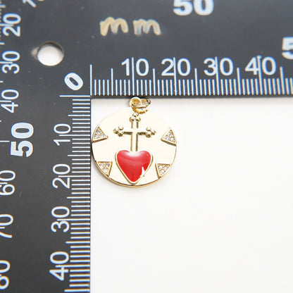 Gold Cross Heart Charms,18K Gold Filled Cross Pendant,Enamel Religion Charm Bracelet Necklace for DIY Jewelry Making Supply (20x22mm)