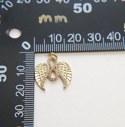 Gold Angel Wings Charms,18K Gold Filled CZ Micro Pave Wings Pendant,Angel Charm Bracelet Necklace for DIY Jewelry Making Supp