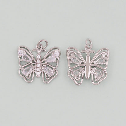 Gold Butterfly Charm,18K Gold Filled Cubic Zirconia Butterfly Pendant,Silver Butterfly Charm Bracelet Necklace for DIY Jewelr