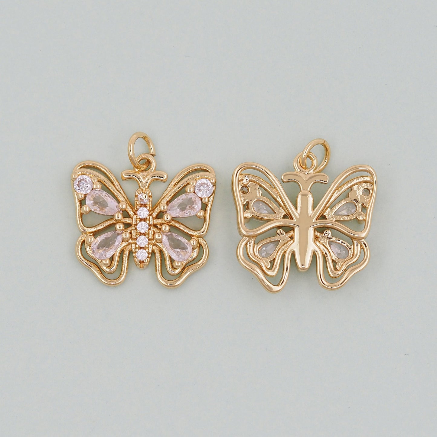 Gold Butterfly Charm,18K Gold Filled Cubic Zirconia Butterfly Pendant,Silver Butterfly Charm Bracelet Necklace for DIY Jewelry Making Supply