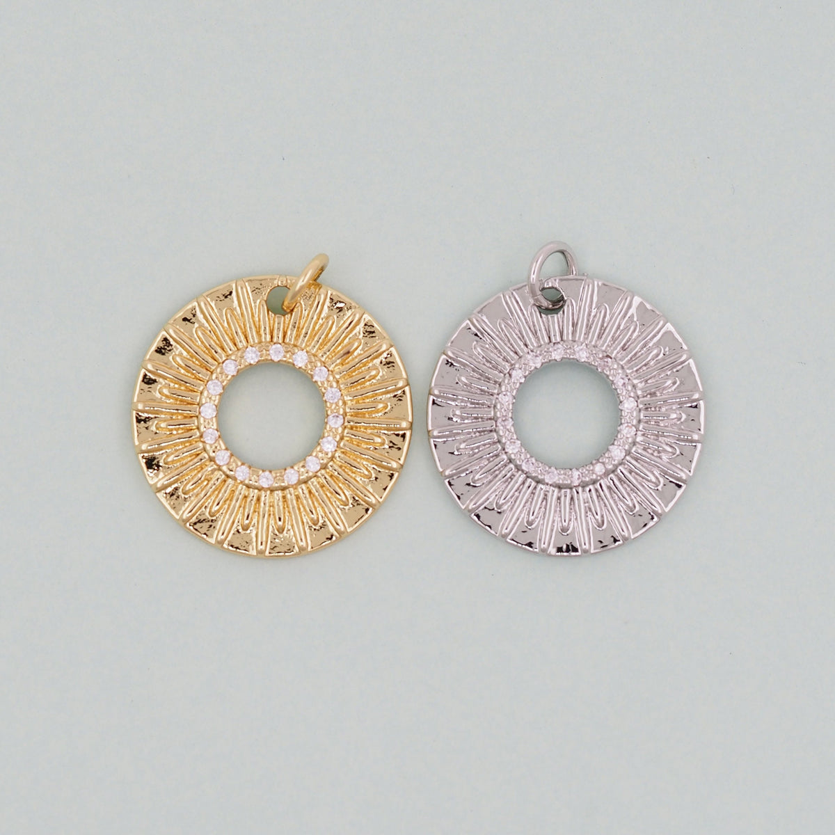 Gold Sun Charms,18K Gold Filled Round Coin Pendant,Celestial Charm Bracelet Necklace for DIY Jewelry Making Supply