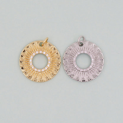 Gold Sun Charms,18K Gold Filled Round Coin Pendant,Celestial Charm Bracelet Necklace for DIY Jewelry Making Supply