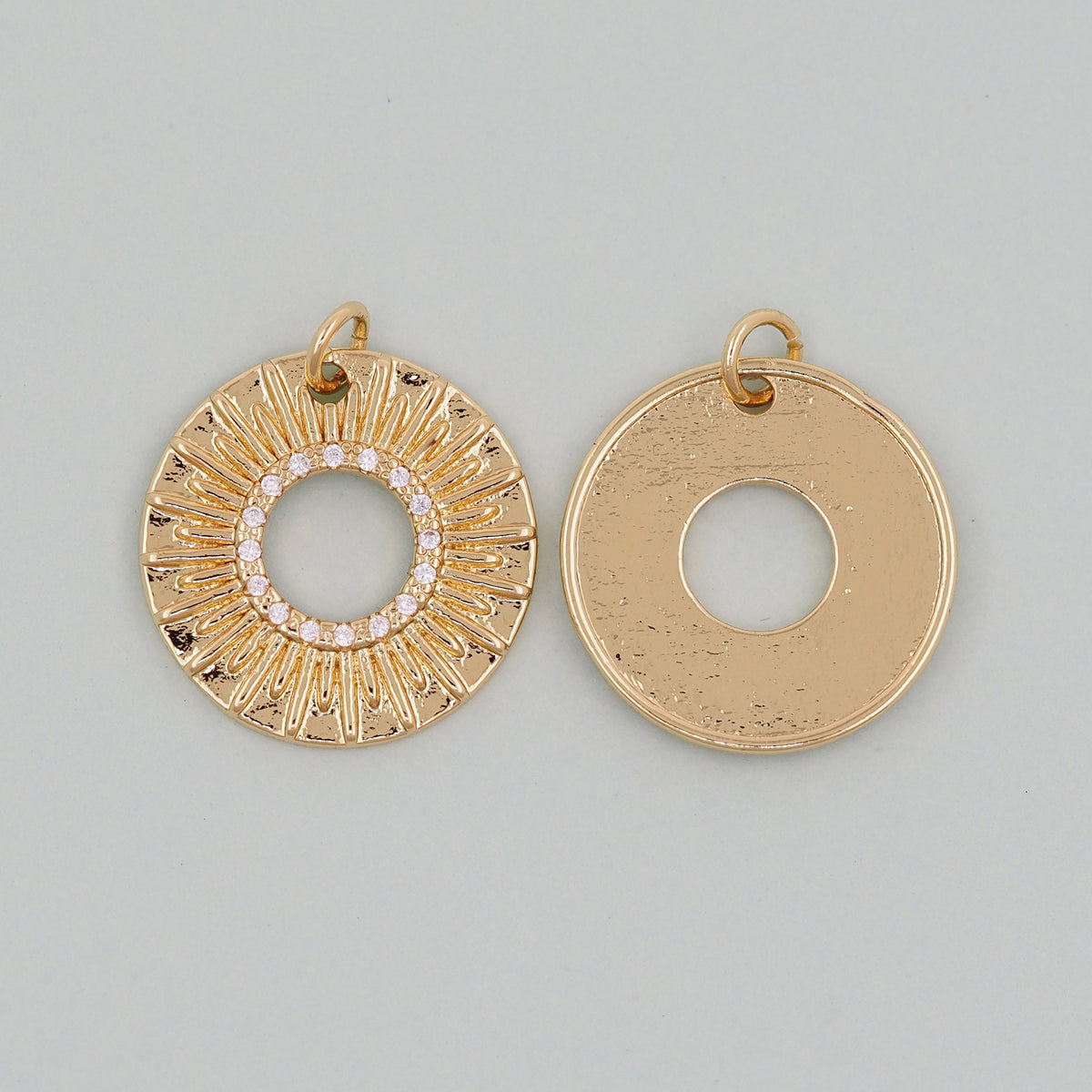 Gold Sun Charms,18K Gold Filled Round Coin Pendant,Celestial Charm Bracelet Necklace for DIY Jewelry Making Supply