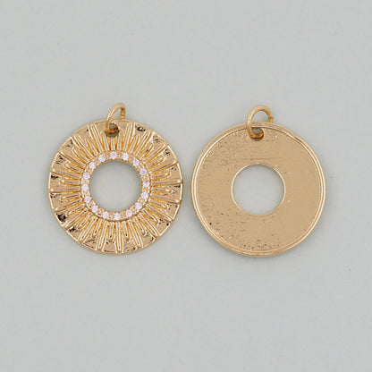 Gold Sun Charms,18K Gold Filled Round Coin Pendant,Celestial Charm Bracelet Necklace for DIY Jewelry Making Supply