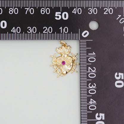 Gold sacred Heart Charms,18K Gold Filled CZ sacred heart Pendant,Silver sacred heart Charm Bracelet Necklace for DIY Jewelry 