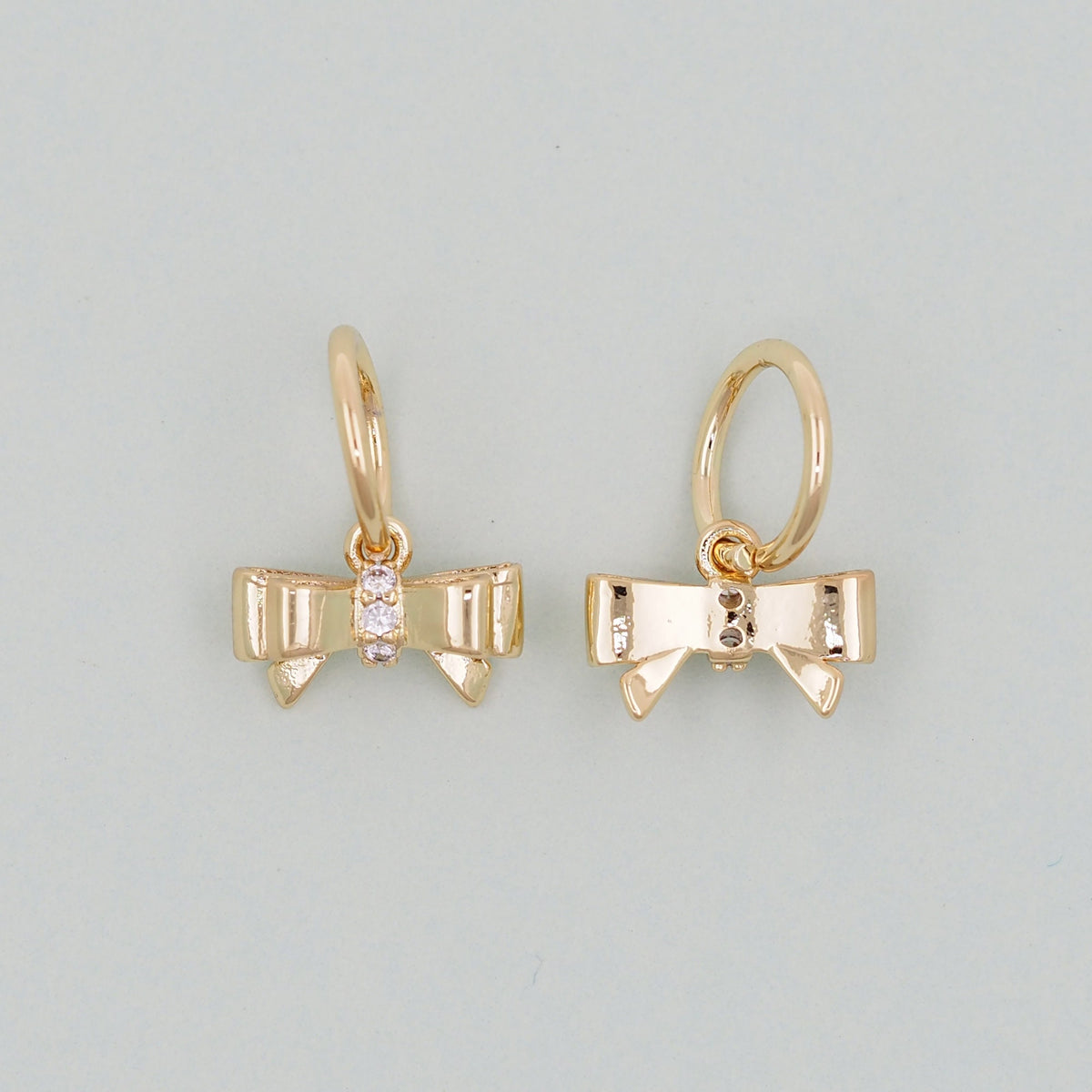 Gold Bow Charms,18K Gold Filled CZ Bow Pendant,Silver bow tie Charm Bracelet Necklace for DIY Jewelry Making Supply