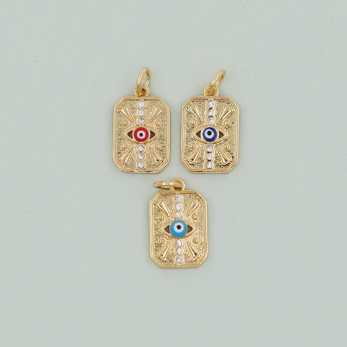 Gold Rectangle Evil Eye Charms,18K Gold Filled Evil Eye Pendant,Evil Eye Charm Bracelet Necklace for DIY Jewelry Making Suppl