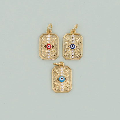 Gold Rectangle Evil Eye Charms,18K Gold Filled Evil Eye Pendant,Evil Eye Charm Bracelet Necklace for DIY Jewelry Making Suppl