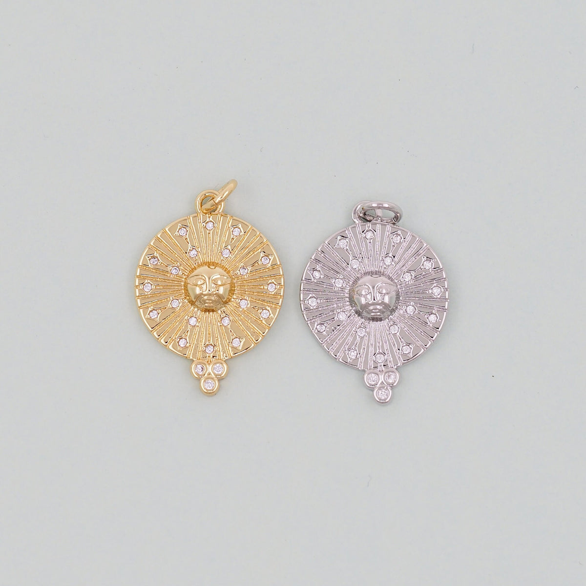 Gold Sun Charms,18K Gold Filled Round Coin Pendant,Celestial Charm Bracelet Necklace for DIY Jewelry Making Supply