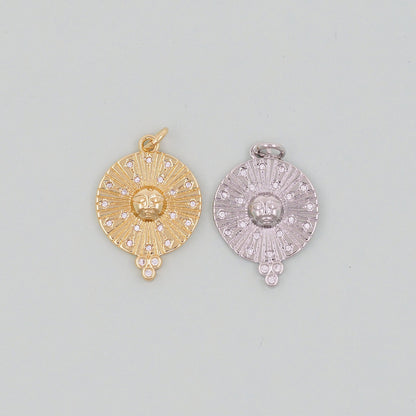 Gold Sun Charms,18K Gold Filled Round Coin Pendant,Celestial Charm Bracelet Necklace for DIY Jewelry Making Supply