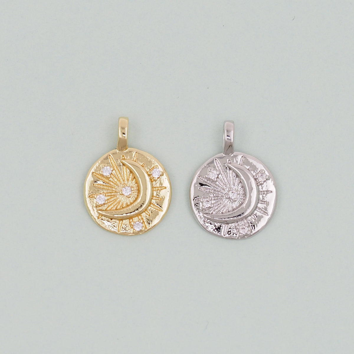 18K Gold Filled Moon CZ Charm Pendant for Jewelry Making