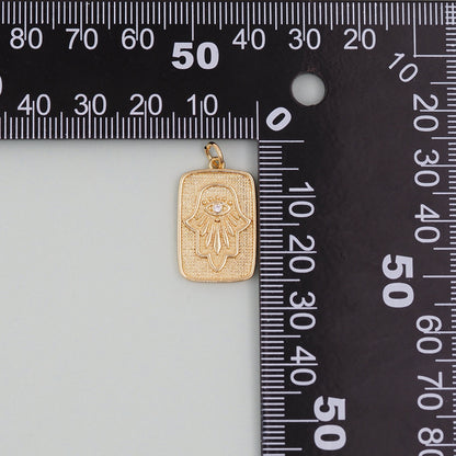 Gold rectangle Hamsa Charms,18K Gold Filled CZ Hamsa Pendant,Silver Hamsa Protection Charms Bracelet Necklace for DIY Jewelry