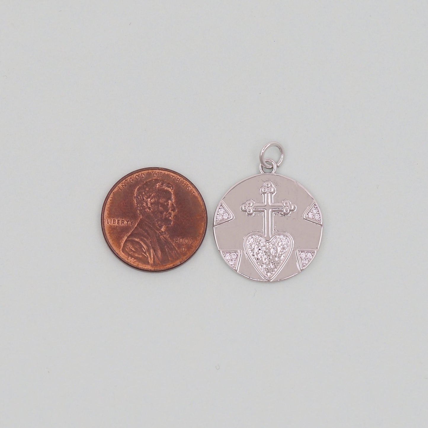 Gold sacred Heart Charms,18K Gold Filled CZ Cross heart Pendant,Silver coin Charm Bracelet Necklace for DIY Jewelry Making Supply