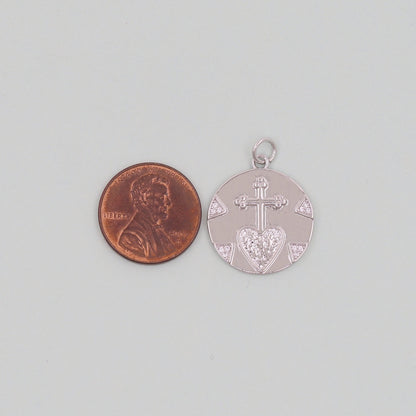 Gold sacred Heart Charms,18K Gold Filled CZ Cross heart Pendant,Silver coin Charm Bracelet Necklace for DIY Jewelry Making Supply