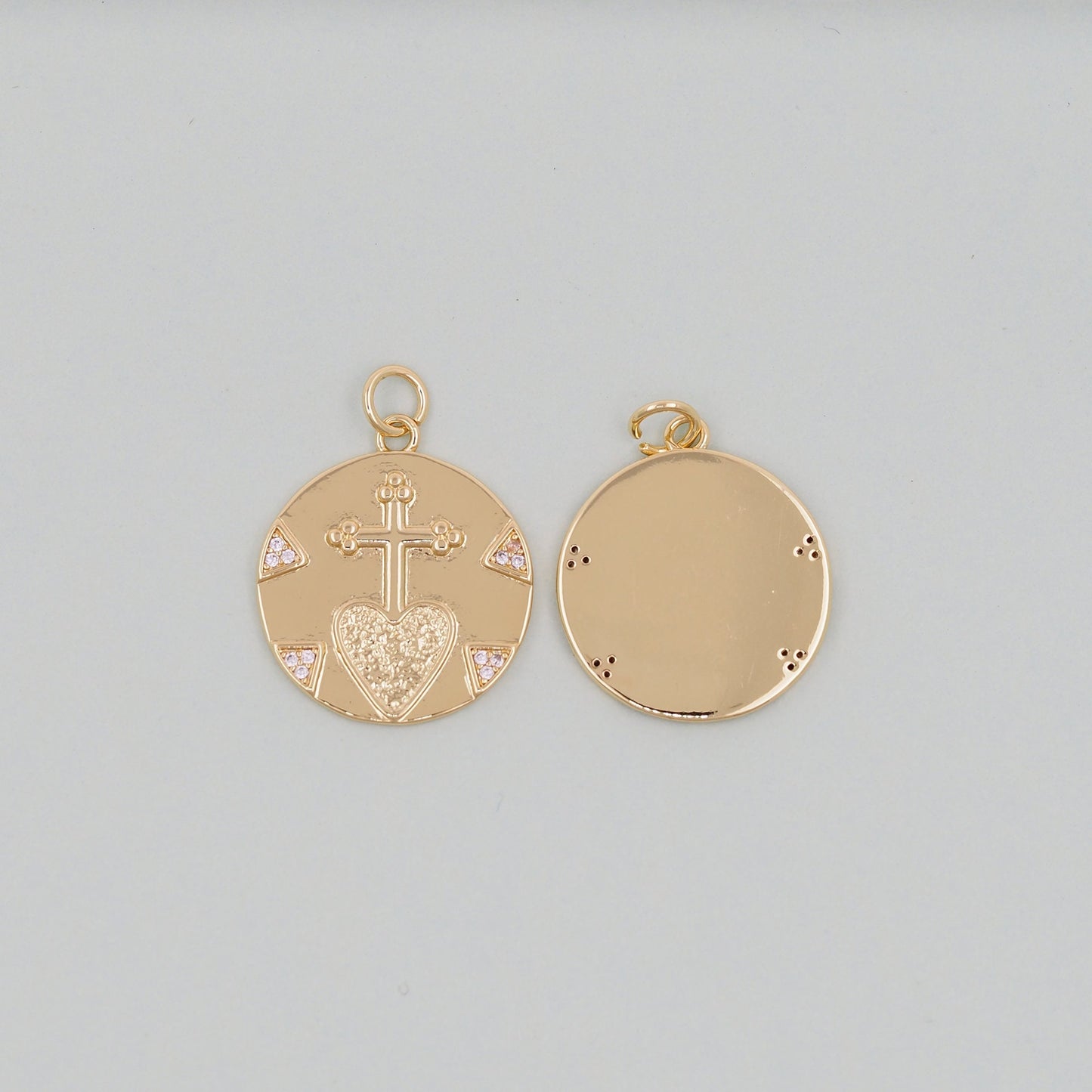 Gold sacred Heart Charms,18K Gold Filled CZ Cross heart Pendant,Silver coin Charm Bracelet Necklace for DIY Jewelry Making Supply