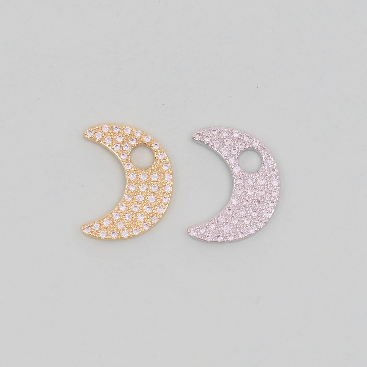 Gold Moon Charms,18K Gold Filled CZ Moon Pendant,Celestial Charm Bracelet Necklace for DIY Jewelry Making Supply