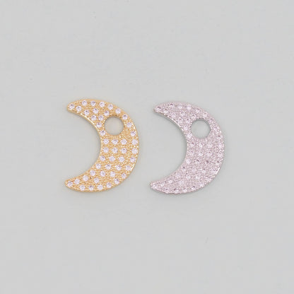 Gold Moon Charms,18K Gold Filled CZ Moon Pendant,Celestial Charm Bracelet Necklace for DIY Jewelry Making Supply