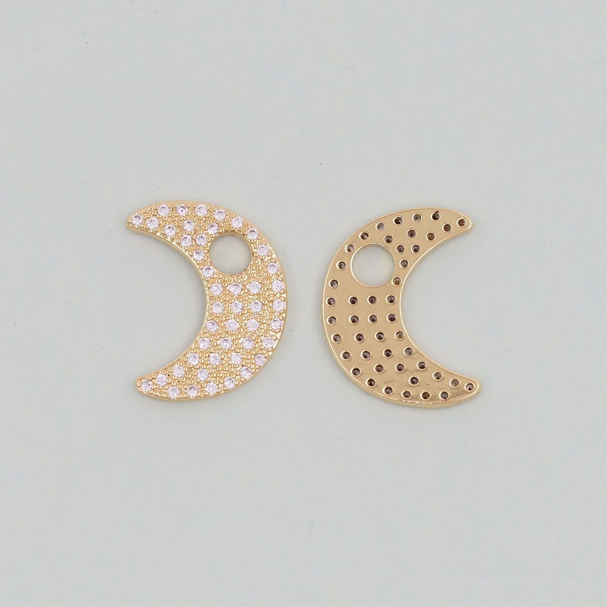 Gold Moon Charms,18K Gold Filled CZ Moon Pendant,Celestial Charm Bracelet Necklace for DIY Jewelry Making Supply