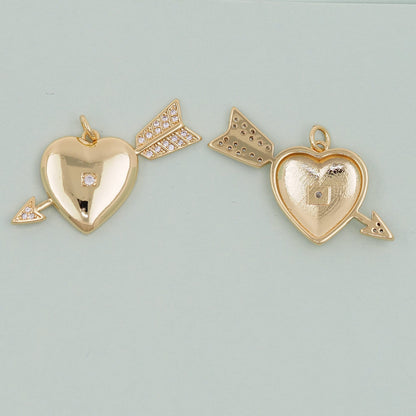 Gold Arrow Heart Charms,18K Gold Filled CZ Heart Pendant,Cupid Charm Bracelet Necklace for DIY Jewelry Making Supply