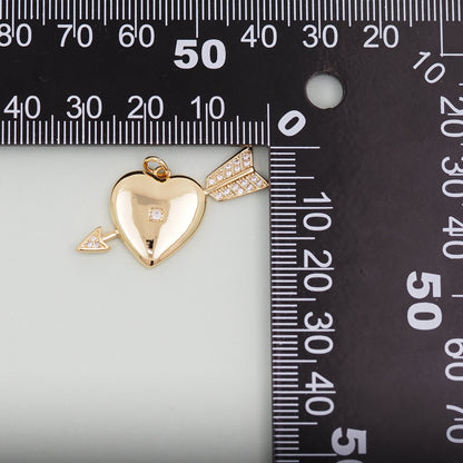 Gold Arrow Heart Charms,18K Gold Filled CZ Heart Pendant,Cupid Charm Bracelet Necklace for DIY Jewelry Making Supply