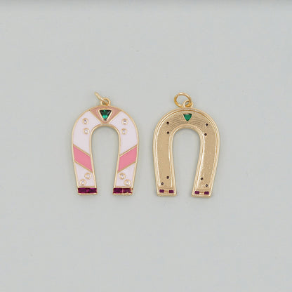 Gold horseshoe Charms,18K Gold Filled CZ horseshoe Pendant,horseshoe Charm Bracelet Necklace for DIY Jewelry Making Supply