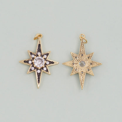 Gold Star Charms,18K Gold Filled Starburst Pendant,North Star Charm Bracelet Necklace for DIY Jewelry Making Supply