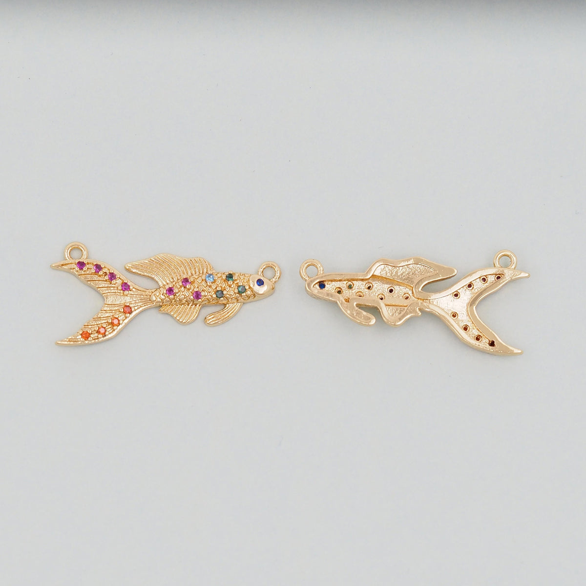 Gold Fish Charms,18K Gold Filled CZ fish Pendant,fish Charm Bracelet Necklace for DIY Jewelry Making Supply