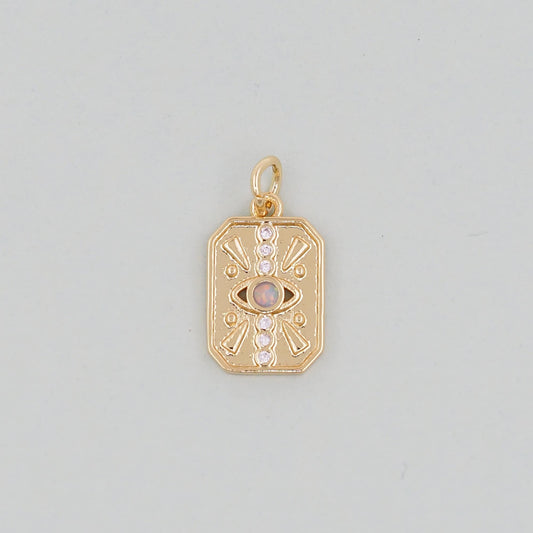 Gold Rectangle Evil Eye Charms,18K Gold Filled Evil Eye Pendant,Evil Eye Charm Bracelet Necklace for DIY Jewelry Making Supply