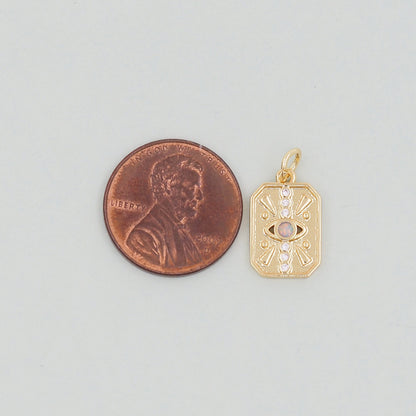 Gold Rectangle Evil Eye Charms,18K Gold Filled Evil Eye Pendant,Evil Eye Charm Bracelet Necklace for DIY Jewelry Making Supply