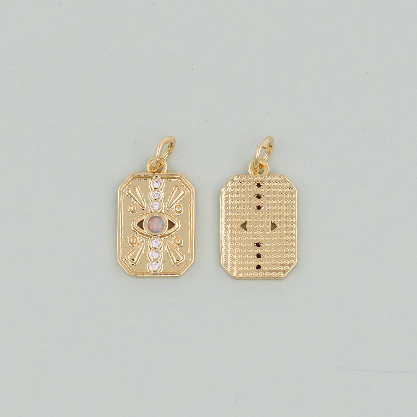 Gold Rectangle Evil Eye Charms,18K Gold Filled Evil Eye Pendant,Evil Eye Charm Bracelet Necklace for DIY Jewelry Making Supply