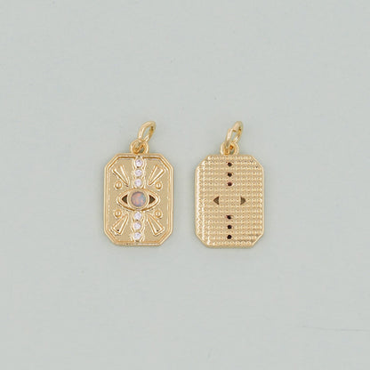 Gold Rectangle Evil Eye Charms,18K Gold Filled Evil Eye Pendant,Evil Eye Charm Bracelet Necklace for DIY Jewelry Making Supply