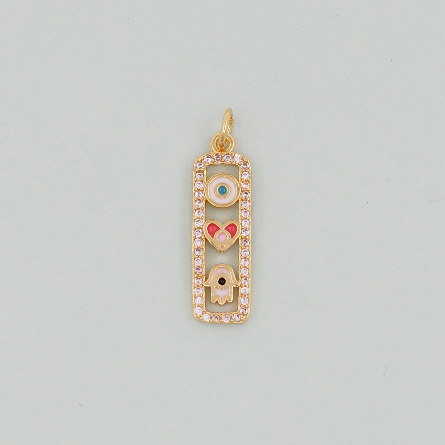 Gold Rectangle Evil Eye Charms,18K Gold Filled Evil Eye Pendant,Evil Eye Hamsa Charm Bracelet Necklace for DIY Jewelry Making Supply