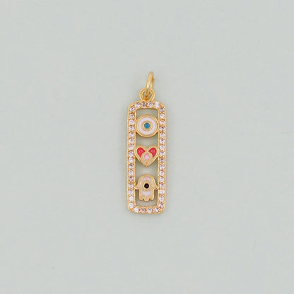Gold Rectangle Evil Eye Charms,18K Gold Filled Evil Eye Pendant,Evil Eye Hamsa Charm Bracelet Necklace for DIY Jewelry Making Supply