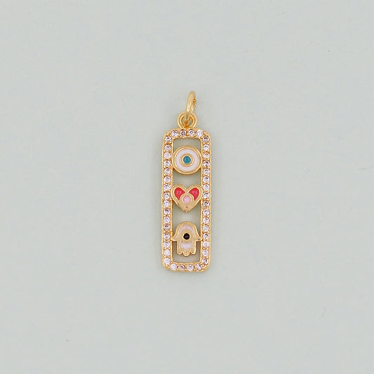 Gold Rectangle Evil Eye Charms,18K Gold Filled Evil Eye Pendant,Evil Eye Hamsa Charm Bracelet Necklace for DIY Jewelry Making Supply