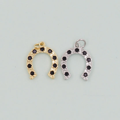 Gold horseshoe Charms,18K Gold Filled CZ horseshoe Pendant,horseshoe Charm Bracelet Necklace for DIY Jewelry Making Supply
