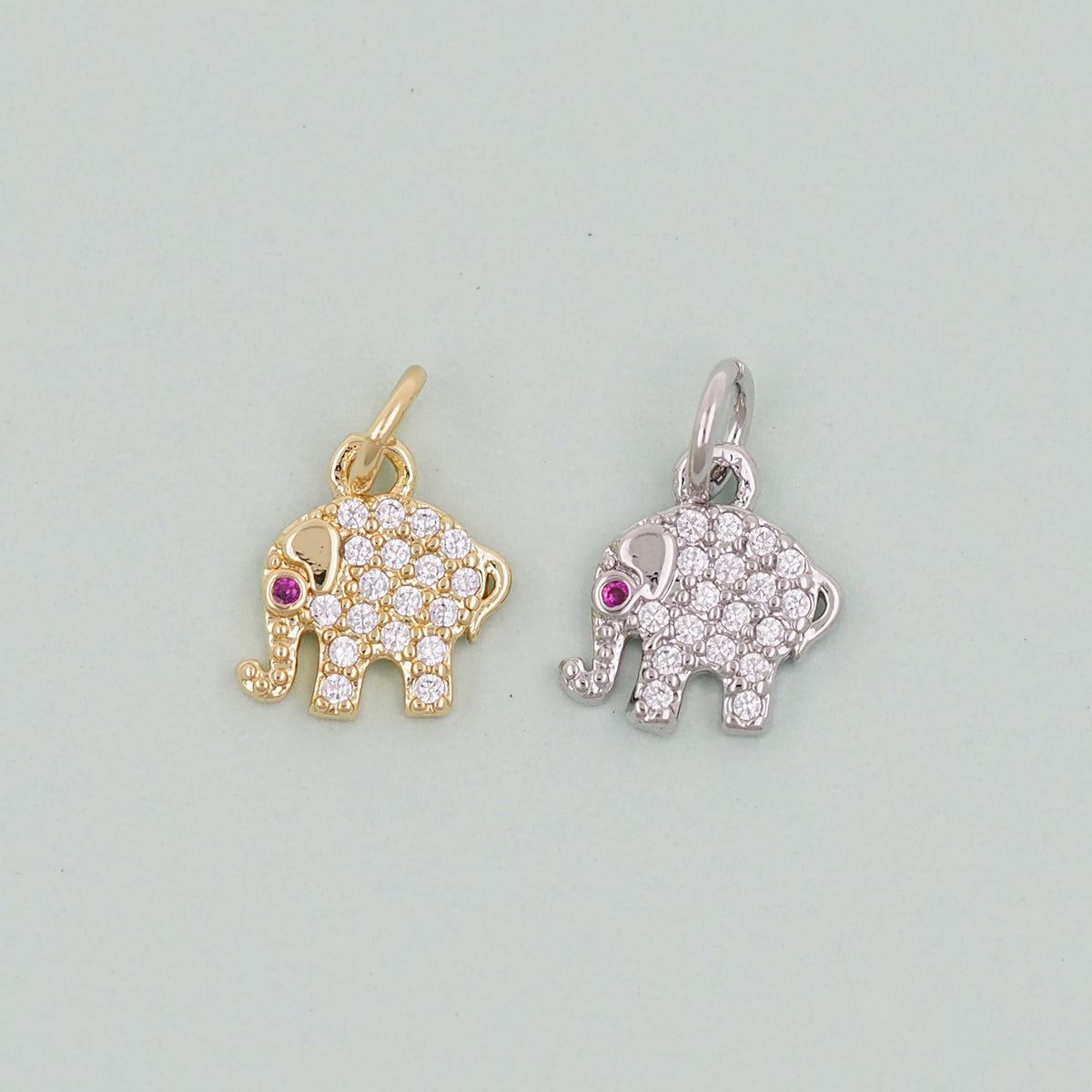 18K Gold Filled Elephant CZ Charm Pendant for Jewelry Making