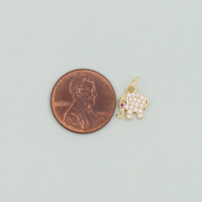 18K Gold Filled Elephant CZ Charm Pendant for Jewelry Making