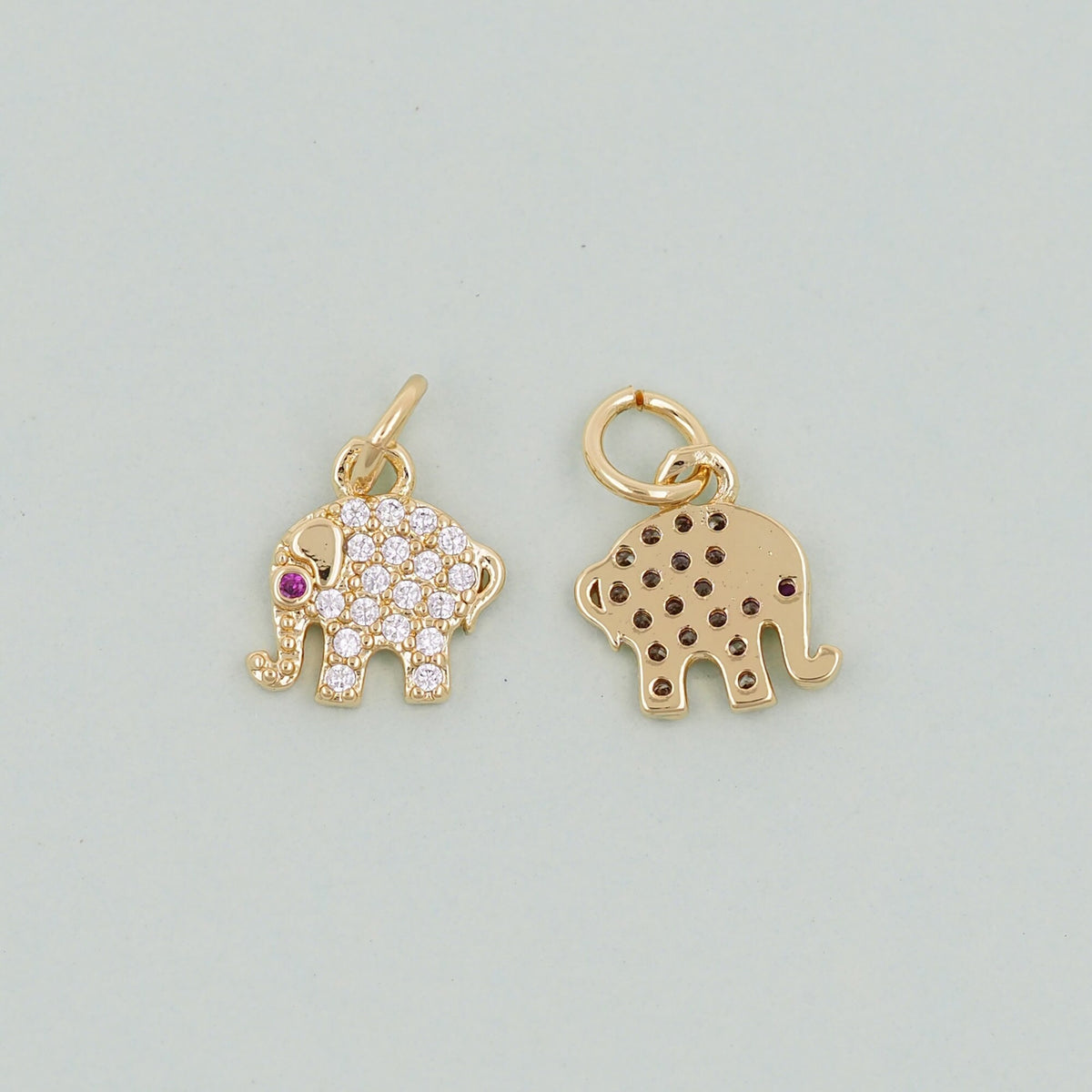 18K Gold Filled Elephant CZ Charm Pendant for Jewelry Making